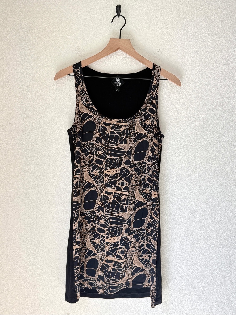 Vintage Vena Cava Silk Tencel Black & Gold Abstract print minidress - S - EUC